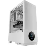 Tacens SAGITTA20, ATX PC-Gehäuse, LED-Bildschirm mit Echtzeit-Temperaturen, 3X 120mm Lüfter, Seitliches Gehärtetes Glas, Front Mesh Metall Staubschutz, CableHatch, USB-C, Weiß