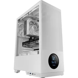 Tacens SAGITTA20, ATX PC-Gehäuse, LED-Bildschirm mit Echtzeit-Temperaturen, 3X 120mm Lüfter, Seitliches Gehärtetes Glas, Front Mesh Metall Staubschutz, CableHatch, USB-C, Weiß