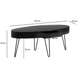 Wohnling Couchtisch Schwarz Mango 100 x 50 x 40 cm