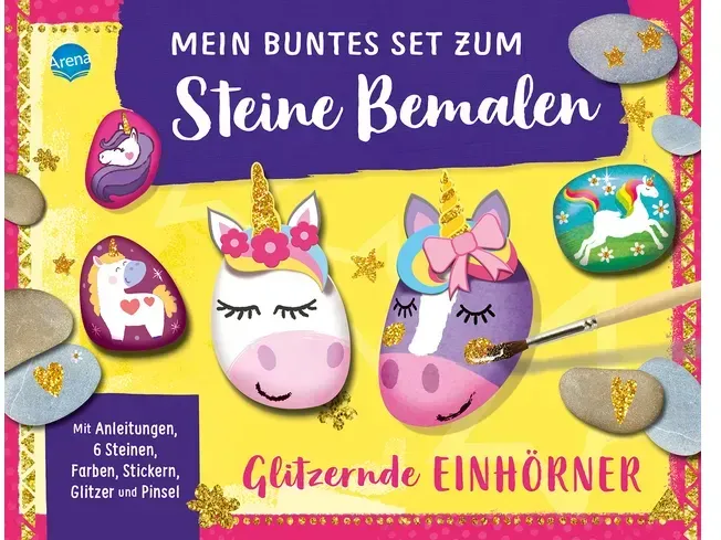 Mein buntes Set zum Steine Bemalen. Glitzernde Einhörner