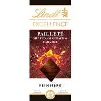 Lindt EXCELLENCE Pailleté Gebäckstückchen & Caramel - Feinherbe Schokolade | 20 x 100g Tafel | Mit knusprigen Gebäckstückchen und Cramel | Intensiver Kakao-Geschmack | Dunkle Schokolade