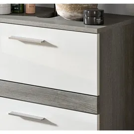 inn.furn Waschbeckenunterschrank 2 Schubladen 60 x 57 x 34 cm Weiß Hochglanz/Grau