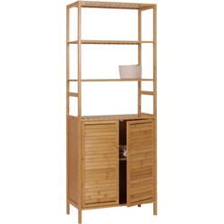 Hochschrank HWC-B18, Badschrank Badregal Schrank Regal, 2 T√oren 4 Regalb√∂den Bambus MDF 168x64x33cm