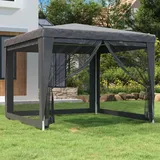 HOMIUSE Partyzelt mit 4 Mesh-Seitenwänden 3x3 m Pavillon 3x3 Wasserdicht Stabil Winterfest Faltpavillon 3x3 Grillpavillon Verkaufsstand Gartenpavillon Party Zelt Groß Bierzelt HDPE Anthrazit