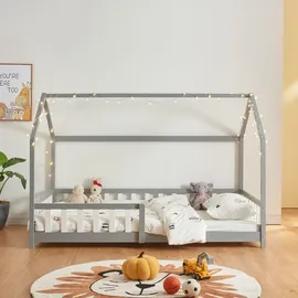 en.casa kids Hausbett Hesel 120 x 200 cm Kiefer grau