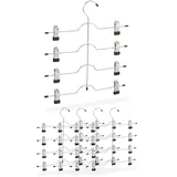 Relaxdays Mehrfachbügel 5er Set, Kleiderbügel für Röcke oder Hosen, mit Klammern, platzsparend, Metallbügel, silber