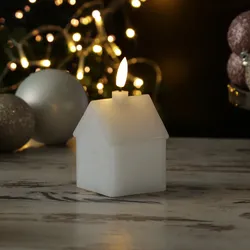 LED Kerze Haus - Echtwachskerze in Hausform - flackernde 3D Flamme - Timer - H: ...