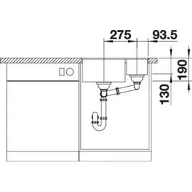 Blanco Subline 340/160-U links Unterbau vulkangrau Handbetätigung 555 x 460 mm