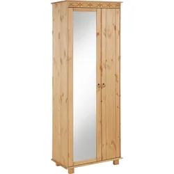 Garderobenschrank HOME AFFAIRE "Indra", beige (gelaugt, geölt), Schränke, aus massiver Kiefer, mit Spiegel, dezentes Ornament