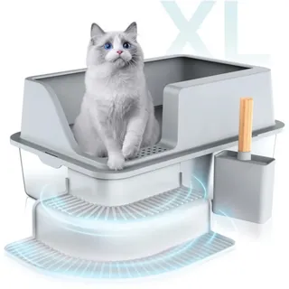 uisave Vivifying Katzentoilette aus Metall, Hochseitige Katzentoilette mit Schaufel und Matte (Schwarz)