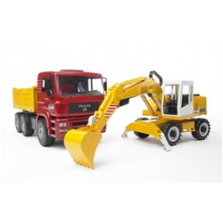 Bruder® Spielzeug-Bagger 02751 MAN TGA Kipplastwagen mit Liebherr Schaufelbagger, (2-tlg), Maßstab 1:16, Baufahrzeuge gelb