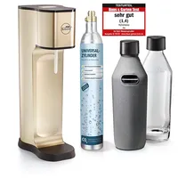 SODAPOP JOY PRESTIGE - Trinkwassersprudler inklusive zwei Glaskaraffen mit Bottle-Shirt und CO2-Zylinder, champagne