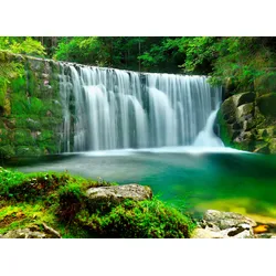 Fototapete PAPERMOON "Emerald Lake Waterfalls", bunt (mehrfarbig), B:4m L:2,6m, Vlies, Tapeten