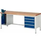 Werkbank Modell 8185, 4 Schubladen, Schrank mit Einschiebetür, inkl. Schraubstock,  B 2000 x T 700