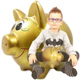 Spardose Keramik groß – handbemalt & handgemacht – XL Sparschwein in Gold/Sparbüchse/Geldbüchse ohne Öffnung – traditionelle Sparbox zum Zerschlagen – Geschenkidee für Kinder & Erwachsene
