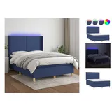 vidaXL Boxspringbett mit Matratze & LED Blau 140x200 cm Stoff