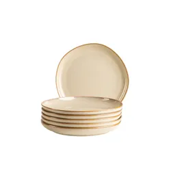 Dessertteller MÄSER "Cordelia, Teller-Set aus Steinzeug", beige, H:1,00cm Ø:22,00cm, Steinzeug, Speiseteller, Geschirr-Set