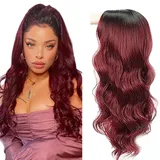 AiPliantfis 4X4 Lace Front Wig Burgundy Body Wave Lace Front Wig Human Hair Red Transparent Lace Wig Ombre Glueless Wig with Baby Hair Brazilian Remy Human Hair Wig 30 Zoll