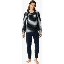 SCHIESSER Casual Essentials Pyjama Gestreift Nachtblau/Weiß S