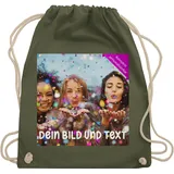 Turnbeutel Rucksack - Foto eigenem Bild - Fotogeschenk - Unisize - Olivgrün - eigenes design aufdruck günstig zum beschriften personalised drucken text selbst bilder +bild fotos bedrucken lassen - Einheitsgröße