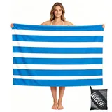 Mikrofaser Handtuch,Strandtuch XXL Microfaser Badetuch Groß 90x160CM,Schnelltrocknend Handtuch Streifen Blau,Stranddecke Badetuch Strand,Beach Towel Strandtücher strandhandtuch mit Aufbewahrungstasche