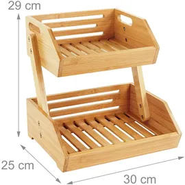 Relaxdays Obst Etagere Bambus, HxBxT: 29 x 30 x 25 cm, Korbetagere für Obst, Gemüse & Gebäck, Obstschale Küche, natur