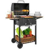 Outsunny Holzkohlegrill aus Edelstahl fahrbar Grillwagen mit Deckel Thermometer Grillrost Räder Griff verstellbar Kohlewanne, Kohlegrillwagen mit