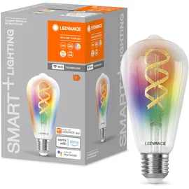 LEDVANCE SMART+ WIFI LED-Lampe, Weißglas, 4,8W, 470lm, Edison-Form mit 64mm Durchmesser & E27-Sockel, regulierbares Farb- & Weißlicht, dimmbar, steuerbar per App oder Sprachsteuerung, gute Lebensdauer