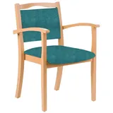 einrichtungsdesign24 Armlehnstuhl 4-Fußstuhl Holzstuhl mit Armlehnen Alexander Seniorenstuhl Esszimmer, Gestell aus Massivholz und stapelbar blau
