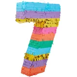 Kleine Regenbogen-Piñata Zahl 7, für Kindergeburtstag, 29 x 16,5 x 7,6 cm