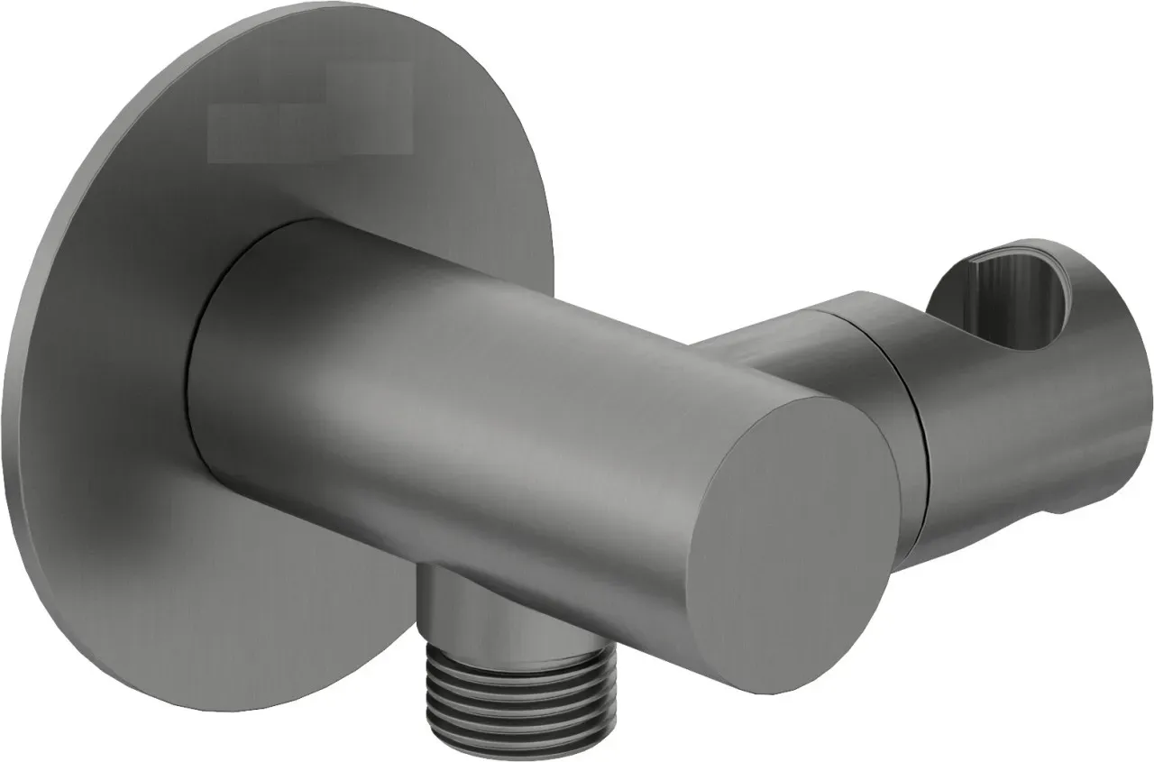 Neuesbad Serie 600 Wandanschlussbogen mit integriertem verstellbarem Brausehalter, rund, Titanium NB1NQS_D57K1