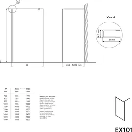 Bernstein Duschabtrennung Walk-In Nano Echtglas EX101 Klarglas 110cm