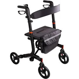 RIDDER Rollator Comfort Plus leicht schwarz zusammenklappbar mit Tasche und LED