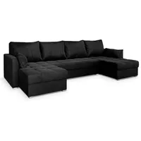 Masseno Ecksofa, Schwarz, Holz, 4-Sitzer, U-Form, 285x140 cm, Wohnzimmer, Sofas & Couches, Wohnlandschaften, Ecksofas