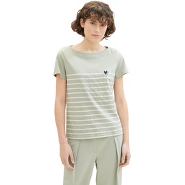 TOM TAILOR Damen T-Shirt mit Streifen, 34895 - Desert Green, L