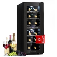 Klarstein Weinkühlschrank Shiraz, für 12 Standardflaschen á 0,75l,Wein Flaschenkühlschrank Weintemperierschrank Weinschrank Kühlschrank schwarz