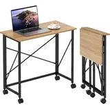 Homcom Schreibtisch Klappbar Kleiner 80 cm Klappschreibtisch mit Rollen Platzsparend Computertisch für Home Office, Eiche - Braun/Schwarz