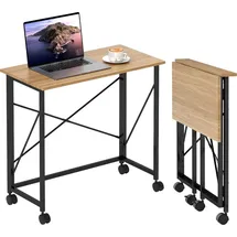 Homcom Schreibtisch Klappbar Kleiner 80 cm Klappschreibtisch mit Rollen Platzsparend Computertisch für Home Office, Eiche - Braun/Schwarz