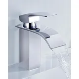 ANYCEE Wasserfall Wasserhahn Bad mit Auslauf Höhe 8,5cm, Edelstahl Waschtischarmatur Chrom, Badezimmer Armatur für Waschbecken, Mischbatterie Bad Wasserfall mit Warm und Kalt Wasser