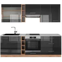 Vicco Küchenzeile Fame-Line 235 cm Anthrazit Hochglanz/Goldkraft Eiche