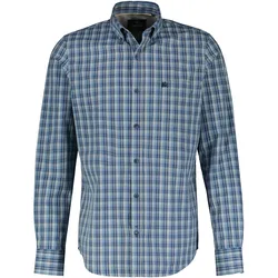 Karohemd LERROS "LERROS Kariertes Herrenhemd mit Button-down-Kragen", Herren, Gr. XXXL, Normalgrößen, crispy blau, 100% Baumwolle, Langarm, Hemden