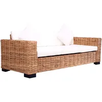 vidaXL Gartensofa 3-Sitzer Sitzpolster Kissen Rattansofa Sessel Gartensessel Lounge Sofa Gartenmöbel Gartengarnitur Sitzgarnitur Natürliches Rattan