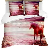 Abakuhaus Bettwäsche weicher Microfaserstoff Allergiker geeignet, kein Verblassen, Microfaser, Pferd Tier auf der Wiese unter Wolken