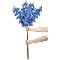 IPOPU Künstliche Orchideen, 92 cm, 4 Stück, künstliche Orchideen, Latex, Seide, fühlen sich echt an, langer Stiel, künstliche Blumen für hohe Vase für Hochzeit, Zuhause, Party-Dekoration (blau)