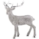 H.Bauer jun. Große stehende Kunststein Deko XL Rentier Figur - silbern glänzende Hirsch Geweih Weihnachts-Deko zum Hinstellen Höhe 21 cm - Diamanten-Optik