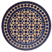 Casa Moro Beistelltisch Mosaik Beistelltisch Ø 45cm Blau Stern rund mit Schmiedeeisen Gestell (marokkanischer Mosaiktisch Bistrotisch), Boho Couchtisch Kunsthandwerk aus Marokko MT2241 beige|blau