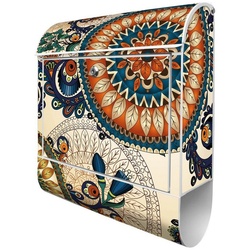 banjado Wandbriefkasten Stahl Modernes Mandala (Wandbriefkasten witterungsbeständig, pulverbeschichtet, mit Zeitungsfach), 39 x 47 x 14cm weiß