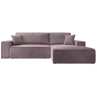 Selsey Sofa Ecksofa Eckcouch Schlafsofa Couch Mit Schlaffunktion und Bettkasten, Ottomane Rechts Cordbezug in Rosa