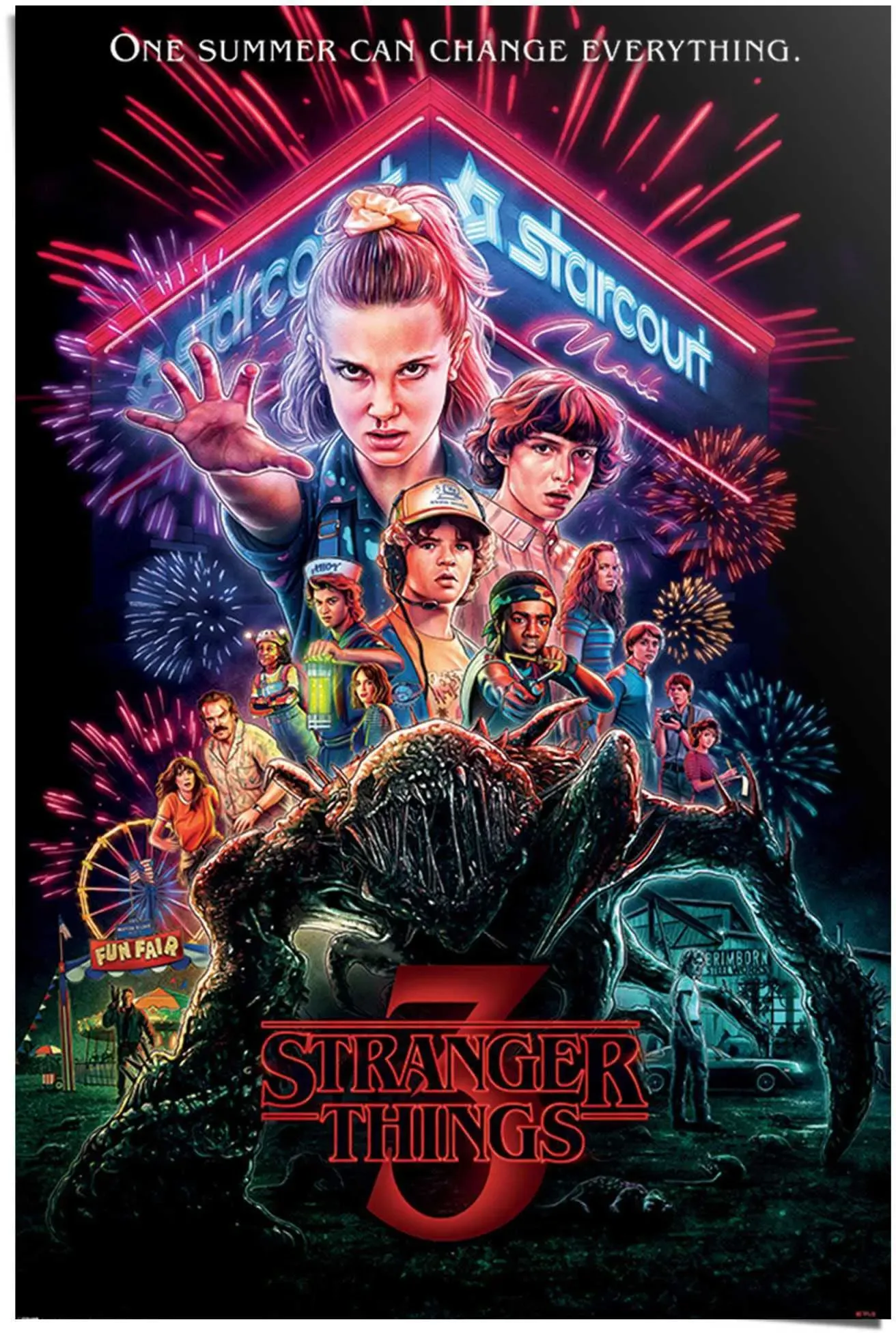Poster REINDERS "Poster Stranger Things Summer of 85 - Netflix - Mike - Eleven", bunt (farbe bild(er): mehrfarbig), B:61cm H:91,5cm, Papier, Bilder