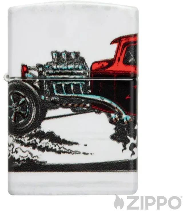 Weißes Feuerzeug mit rotem Cartoon Hot Rod Auto Benzinfeuerzeug Premium Zippo